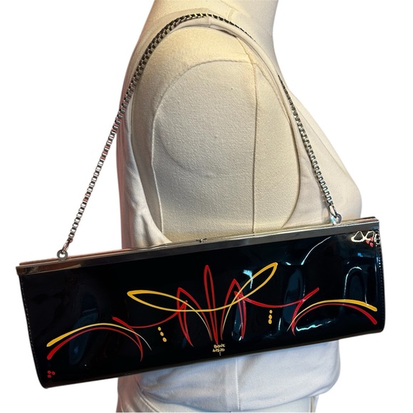 Handmade Handbags - Hand-Painted, One-of-a-Kind Retro Chain Clutch with Red and Yellow Pinstripes